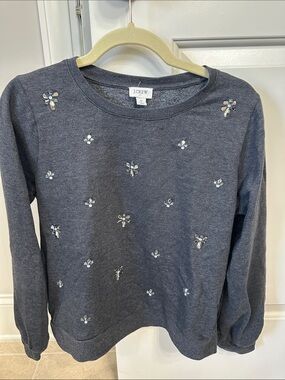 J. Crew Charcoal Gray Jewel-Embellished Crewneck Sweatshirt